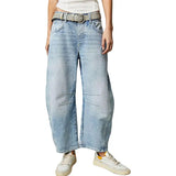 Vintage Naisten Leveät Cropped Farkut, Y2K Keskikorkea Baggy Denim