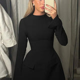 Crew Neck Pitkähiha Bodycon Mini Mekko Naisille