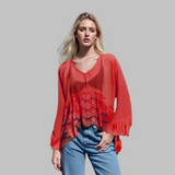 LEONA™ - Tyylikäs V-pääntie Cover-Up Toppi, jossa on lepakkohihat