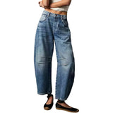 Vintage Naisten Leveät Cropped Farkut, Y2K Keskikorkea Baggy Denim