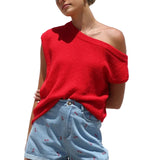 Naisten Off-Shoulder Y2K Lyhythihainen Ribbineulepaita