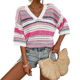 KELISE™ – Rentoa raidallista virkattu V-pääntie kesätoppi