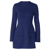 Crew Neck Pitkähiha Bodycon Mini Mekko Naisille