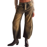 Vintage Naisten Leveät Cropped Farkut, Y2K Keskikorkea Baggy Denim