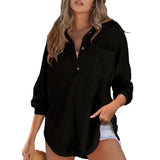 Mukava naisten oversized Henley neule tunika paita V-pääntiellä ja pitkillä hihoilla