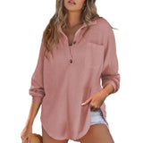 Mukava naisten oversized Henley neule tunika paita V-pääntiellä ja pitkillä hihoilla