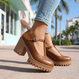 Jasmine Paksu T-Strap Mary Jane Korkokengät
