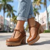 Jasmine Paksu T-Strap Mary Jane Korkokengät