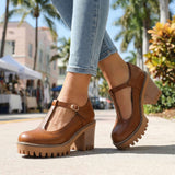 Jasmine Paksu T-Strap Mary Jane Korkokengät