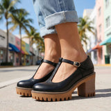 Jasmine Paksu T-Strap Mary Jane Korkokengät
