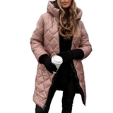 Aira™ - Pitkä, talvella vuorattu toppatakki hupulla ja korkealla kauluksella